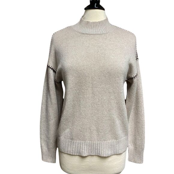 MinnieRose Beige Cashmere Mock-neck Pullover Sweater NWT - Picture 1 of 8